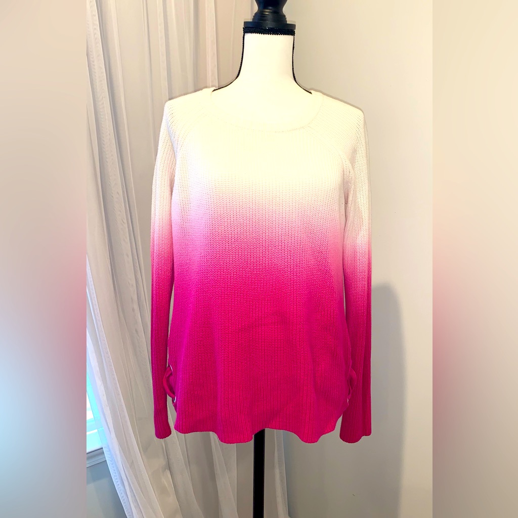 Saks Fifth 5th Avenue Pink Ombr Dip Dyed Sweater Side Tie Women’s Size Large